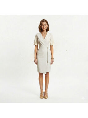 Carlisle White Short Sleeve Wrap Dress - Size 8